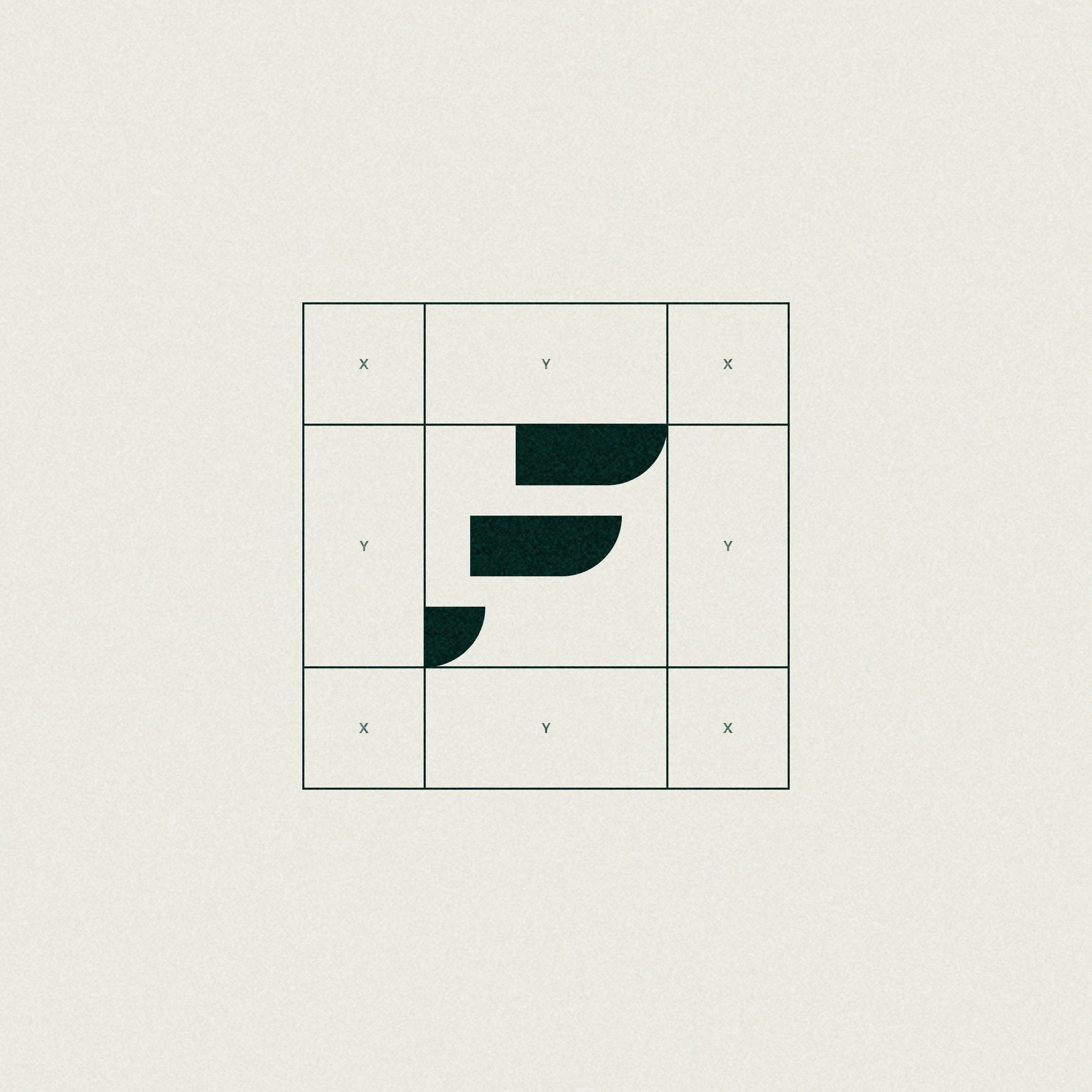 Fount F logo mark made of three stacked rounded bars, set inside a construction grid on an off-white background.